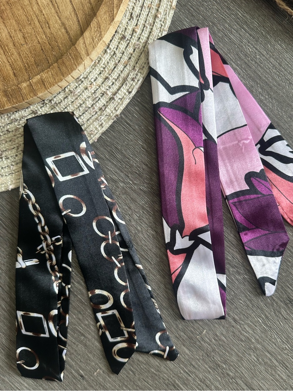 Twilly Scarf Set - Pink & Black Set of 2 NWT